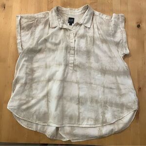 GAP Women's Cotton Cream Short Sleeve Blouse Tie Dye